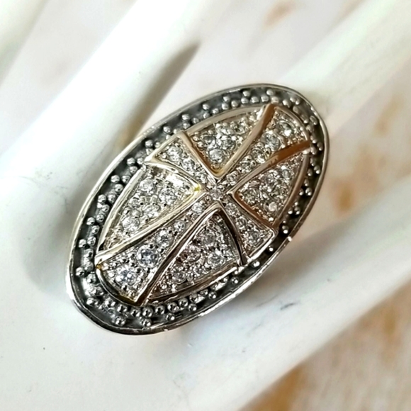 NWT Sterling Silver 925 14k Gold Filled Cubic Zirconia Cross Ring SZ 7.5 - Picture 4 of 15